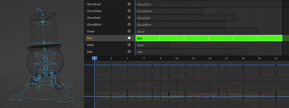Screenshot of character rigging and animation.