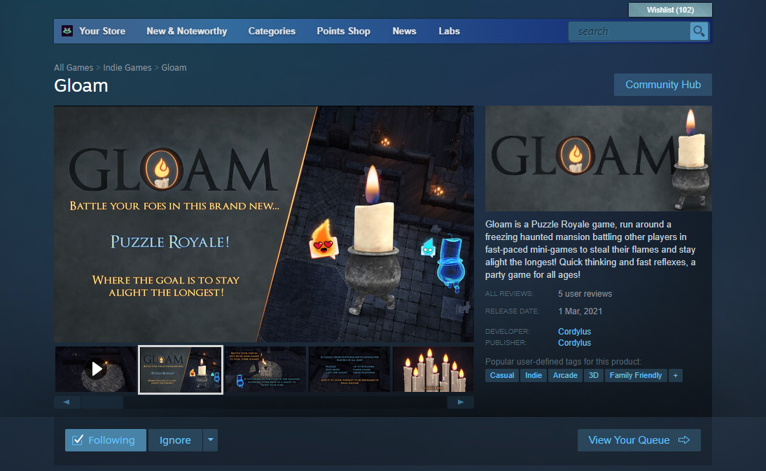 Gloam Steam Page.