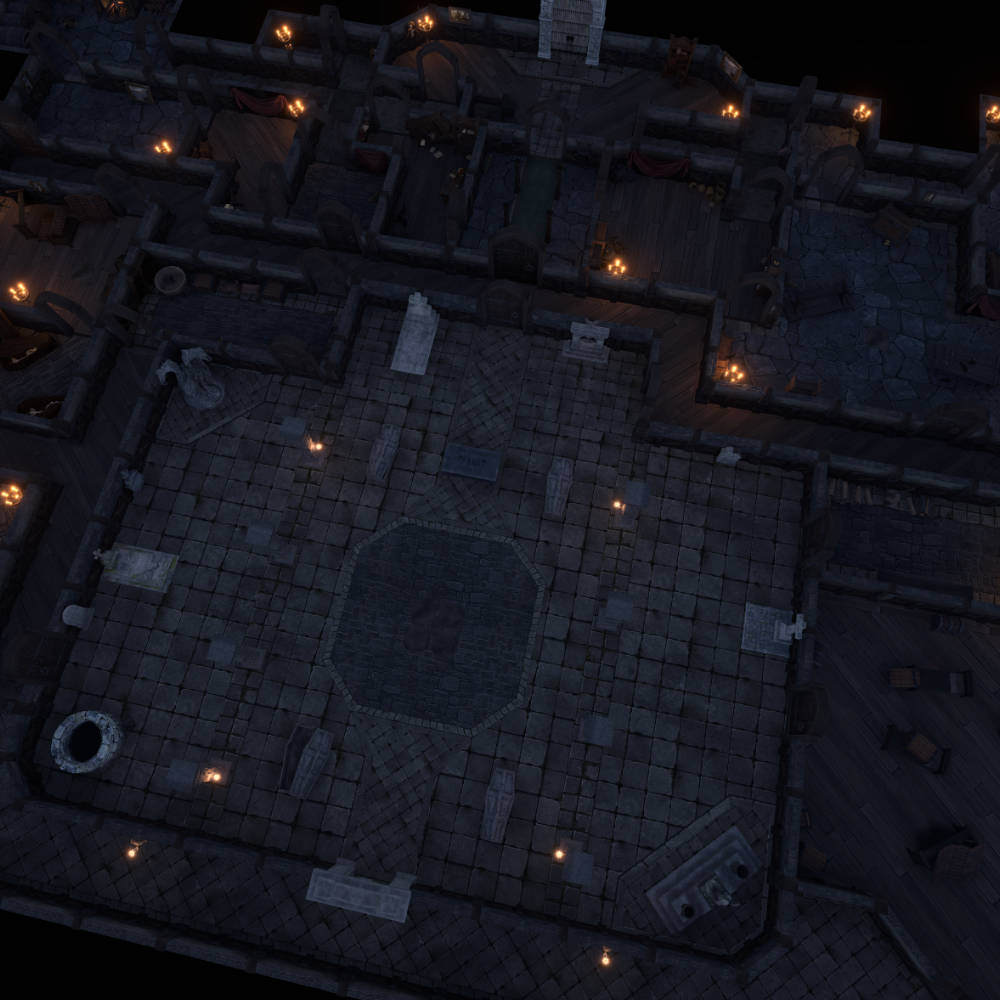 Birds-eye view of the game scene.