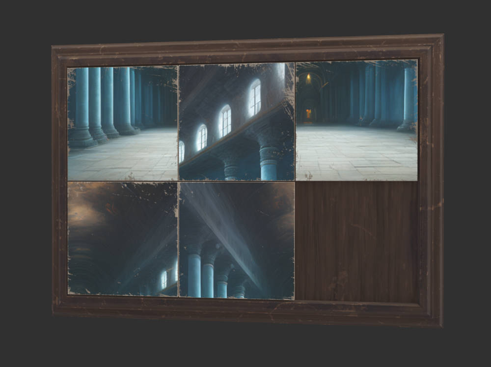 Screenshot of a &ldquo;sliding puzzle&rdquo; mini-game made to look like an old painting.